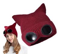 Goggle Beanie - Outdoor Knitted Goggles Beanie, 7.09 Inches Winter Knit Hat with Built-In Goggle Lenses, Warm Unisex Headwear for Skiing Hiking Walking, Winter Accessories for Outdoor Adventures