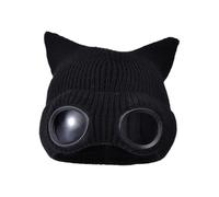 Goggle Beanie - Outdoor Knitted Goggles Beanie, 7.09 Inches Winter Knit Hat with Built-In Goggle Lenses, Warm Unisex Headwear for Skiing Hiking Walking, Winter Accessories for Outdoor Adventures