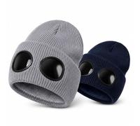 Goggle Knitted Beanie, Beanie With Goggles, Novelty Winter Hat (2PCS-F)