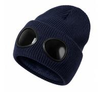 Goggle Knitted Beanie, Beanie With Goggles, Novelty Winter Hat (Navy Blue)