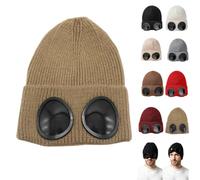 Goggle Knitted Beanie Hat,Windproof Warm Winter Skull Cap，Khaki