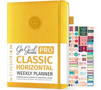 GoGirl Planner PRO - Planificador semanal y organizador horizontal sin fecha + páginas de presupuesto y seguimiento de gastos, diario de objetivos y agenda, 18 x 25,5 cm, tapa dura, dura 1 año,