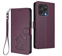 GOGME Funda Cartera para Doogee N55, Adorable Gatito Graphic Leather Carcasa con Cierre Magnético, Shockproof TPU Bumper & Soporte - Púrpura Oscuro