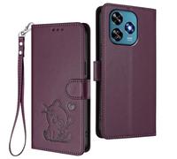 GOGME Funda Cartera para Oukitel C51, Adorable Gatito Graphic Leather Carcasa con Cierre Magnético, Shockproof TPU Bumper & Soporte - Púrpura Oscuro