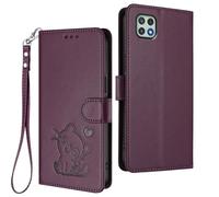 GOGME Funda Cartera para Samsung Galaxy A22 5G, Adorable Gatito Graphic Leather Carcasa con Cierre Magnético, Shockproof TPU Bumper & Soporte - Púrpura Oscuro