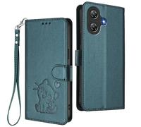 GOGME Funda Cartera para Ulefone Note 21, Adorable Gatito Graphic Leather Carcasa con Cierre Magnético, Shockproof TPU Bumper & Soporte - Verde Oscuro