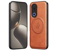 GOGME Funda de Lujo para Vivo V50 5G - Carcasa de Cuero con Anillo Magnético Incorporado (Compatibilidad con Accesorios MagSafe) - Marrón