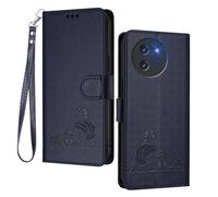 GOGME Funda para DOOGEE Note 59 / Note 59 Pro - Gato Lindo en Relieve de Cuero Cartera Antigolpes Carcasa con Ranuras para Tarjetas/Bloqueo RFID/Función de Soporte, Bleu