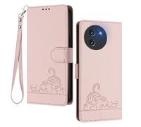 GOGME Funda para DOOGEE Note 59 / Note 59 Pro - Gato Lindo en Relieve de Cuero Cartera Antigolpes Carcasa con Ranuras para Tarjetas/Bloqueo RFID/Función de Soporte, Or Rose