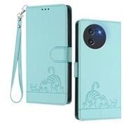 GOGME Funda para DOOGEE Note 59 / Note 59 Pro - Gato Lindo en Relieve de Cuero Cartera Antigolpes Carcasa con Ranuras para Tarjetas/Bloqueo RFID/Función de Soporte, Vert Clair