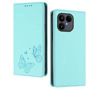 GOGME Funda para Fairphone 6, Carcasa de Cuero Premium con Mariposa en Relieve, Tarjetero, Soporte, Funda Antigolpes, Carcasa Monedero Flip - Verde Claro