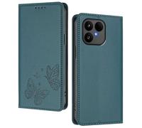 GOGME Funda para Fairphone 6, Carcasa de Cuero Premium con Mariposa en Relieve, Tarjetero, Soporte, Funda Antigolpes, Carcasa Monedero Flip - Verde Oscuro