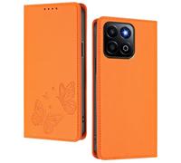 GOGME Funda para Honor 400 Smart, Carcasa de Cuero Premium con Mariposa en Relieve, Tarjetero, Soporte, Funda Antigolpes, Carcasa Monedero Flip - Naranja
