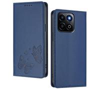 GOGME Funda para Honor 400 Smart, Carcasa de Cuero Premium con Mariposa en Relieve, Tarjetero, Soporte, Funda Antigolpes, Carcasa Monedero Flip - Azul Oscuro