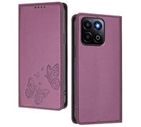 GOGME Funda para Honor 400 Smart, Carcasa de Cuero Premium con Mariposa en Relieve, Tarjetero, Soporte, Funda Antigolpes, Carcasa Monedero Flip - Morado Oscuro