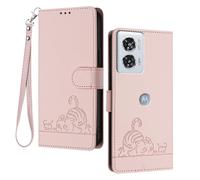 GOGME Funda para Motorola Edge 50 Fusion 5G - Gato Lindo en Relieve de Cuero Cartera Antigolpes Carcasa con Ranuras para Tarjetas/Bloqueo RFID/Función de Soporte, Or Rose