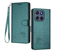 GOGME Funda para Motorola Edge 60 Fusion - Gato Lindo en Relieve de Cuero Cartera Antigolpes Carcasa con Ranuras para Tarjetas/Bloqueo RFID/Función de Soporte, Vert Foncé