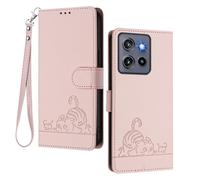 GOGME Funda para Motorola Moto Edge 50 Neo - Gato Lindo en Relieve de Cuero Cartera Antigolpes Carcasa con Ranuras para Tarjetas/Bloqueo RFID/Función de Soporte, Or Rose