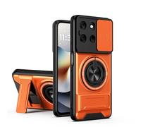 GOGME Funda para Motorola Moto G56 5G, Carcasa con Soporte de Anillo 2 en 1 & Magnético, Protector con Tapa Corrediza para Cámara, Protección Integral - Naranja