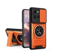 GOGME Funda para Motorola Moto G86 5G, Carcasa con Soporte de Anillo 2 en 1 & Magnético, Protector con Tapa Corrediza para Cámara, Protección Integral - Naranja