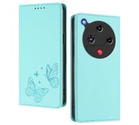 GOGME Funda para Nubia ZTE Focus 2, Carcasa de Cuero Premium con Mariposa en Relieve, Tarjetero, Soporte, Funda Antigolpes, Carcasa Monedero Flip - Verde Claro