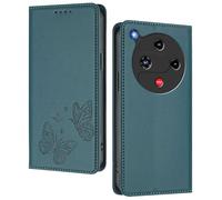 GOGME Funda para Nubia ZTE Focus 2, Carcasa de Cuero Premium con Mariposa en Relieve, Tarjetero, Soporte, Funda Antigolpes, Carcasa Monedero Flip - Verde Oscuro