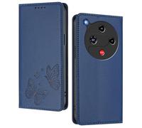 GOGME Funda para Nubia ZTE Focus 2, Carcasa de Cuero Premium con Mariposa en Relieve, Tarjetero, Soporte, Funda Antigolpes, Carcasa Monedero Flip - Azul Oscuro