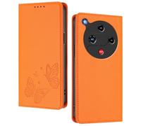 GOGME Funda para Nubia ZTE Focus 2, Carcasa de Cuero Premium con Mariposa en Relieve, Tarjetero, Soporte, Funda Antigolpes, Carcasa Monedero Flip - Naranja