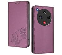 GOGME Funda para Nubia ZTE Focus 2, Carcasa de Cuero Premium con Mariposa en Relieve, Tarjetero, Soporte, Funda Antigolpes, Carcasa Monedero Flip - Morado Oscuro