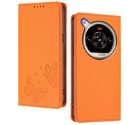 GOGME Funda para Nubia ZTE Focus 2 Ultra, Carcasa de Cuero Premium con Mariposa en Relieve, Tarjetero, Soporte, Funda Antigolpes, Carcasa Monedero Flip - Naranja
