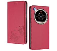 GOGME Funda para Nubia ZTE Focus 2 Ultra, Carcasa de Cuero Premium con Mariposa en Relieve, Tarjetero, Soporte, Funda Antigolpes, Carcasa Monedero Flip - Rojo