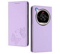 GOGME Funda para Nubia ZTE Focus 2 Ultra, Carcasa de Cuero Premium con Mariposa en Relieve, Tarjetero, Soporte, Funda Antigolpes, Carcasa Monedero Flip - Morado Claro