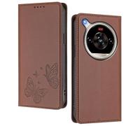 GOGME Funda para Nubia ZTE Focus 2 Ultra, Carcasa de Cuero Premium con Mariposa en Relieve, Tarjetero, Soporte, Funda Antigolpes, Carcasa Monedero Flip - Marrón