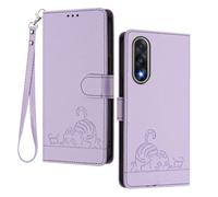 GOGME Funda para Oneplus Nord 5 - Gato Lindo en Relieve de Cuero Cartera Antigolpes Carcasa con Ranuras para Tarjetas/Bloqueo RFID/Función de Soporte, Violet