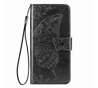 GOGME Funda para OPPO A5X 4G / 5G Carcasa, Estuche de Cuero PU/TPU con Mariposa en Relieve 3D, Case con Ranuras para Tarjetas e Soporte Plegable.Negro