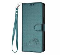GOGME Funda para OPPO A6X 4G / A6X 5G - Gato Lindo en Relieve de Cuero Cartera Antigolpes Carcasa con Ranuras para Tarjetas/Bloqueo RFID/Función de Soporte, Vert Foncé
