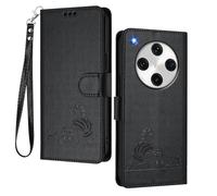 GOGME Funda para OPPO Find X8 Pro - Gato Lindo en Relieve de Cuero Cartera Antigolpes Carcasa con Ranuras para Tarjetas/Bloqueo RFID/Función de Soporte, Noir