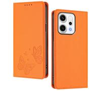 GOGME Funda para OPPO Reno 14F 5G/4G | Reno 14 FS 5G/4G, Carcasa de Cuero Premium con Mariposa en Relieve, Tarjetero, Soporte, Funda Antigolpes, Carcasa Monedero Flip - Naranja