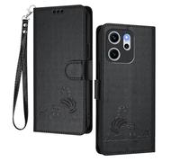 GOGME Funda para OPPO Reno 14F 5G/4G | Reno 14 FS 5G/4G - Gato Lindo en Relieve de Cuero Cartera Antigolpes Carcasa con Ranuras para Tarjetas/Bloqueo RFID/Función de Soporte, Noir