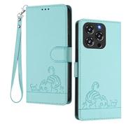 GOGME Funda para Oukitel C3 2025 - Gato Lindo en Relieve de Cuero Cartera Antigolpes Carcasa con Ranuras para Tarjetas/Bloqueo RFID/Función de Soporte, Vert Clair