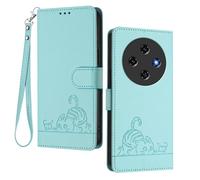 GOGME Funda para Oukitel C5 2025 - Gato Lindo en Relieve de Cuero Cartera Antigolpes Carcasa con Ranuras para Tarjetas/Bloqueo RFID/Función de Soporte, Vert Clair