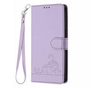 GOGME Funda para Oukitel C62 / C62 Pro - Gato Lindo en Relieve de Cuero Cartera Antigolpes Carcasa con Ranuras para Tarjetas/Bloqueo RFID/Función de Soporte, Violet