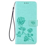 GOGME Funda para Realme GT 2 Pro, Suave PU/TPU Cuero Flip Carcasa Case Cover, Magnética en Relieve de la Rosa, Billetera con Soporte/Tapa Tarjetas. Verde