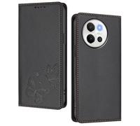 GOGME Funda para Vivo V40 Lite 5G, Carcasa de Cuero Premium con Mariposa en Relieve, Tarjetero, Soporte, Funda Antigolpes, Carcasa Monedero Flip - Negro