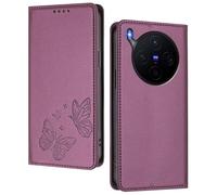 GOGME Funda para Vivo X300, Carcasa de Cuero Premium con Mariposa en Relieve, Tarjetero, Soporte, Funda Antigolpes, Carcasa Monedero Flip - Morado Oscuro