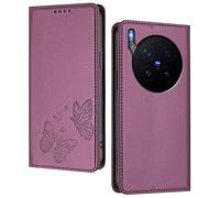 GOGME Funda para Vivo X300 Pro, Carcasa de Cuero Premium con Mariposa en Relieve, Tarjetero, Soporte, Funda Antigolpes, Carcasa Monedero Flip - Morado Oscuro