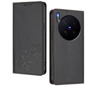 GOGME Funda para Vivo X300 Pro, Carcasa de Cuero Premium con Mariposa en Relieve, Tarjetero, Soporte, Funda Antigolpes, Carcasa Monedero Flip - Negro