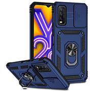 GOGME Funda para Vivo Y20s / Vivo Y20 / Vivo Y11s, Carcasa con 360 Anillo Soporte y Cámara Deslizante Proteger Silicona PC + TPU Bumper Antigolpes Estuche Delgado Rubber Caso, Azul