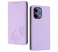 GOGME Funda para Vivo Y21 / Y21s / Y33s, Carcasa de Cuero Premium con Mariposa en Relieve, Tarjetero, Soporte, Funda Antigolpes, Carcasa Monedero Flip - Morado Claro