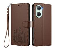 GOGME Funda para Vivo Y28s 5G, Carcasa de Cuero Floral con Soporte Plegable, TPU Bumper Antigolpes y Diseño Billetera - Marrón
